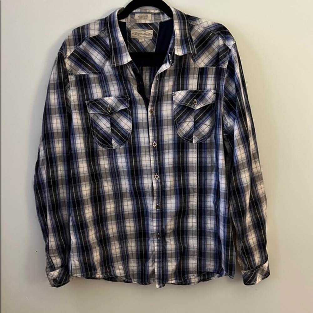 Eighty Eight Western Blue Plaid Shirt XL Snap Button Cowboy Western Style